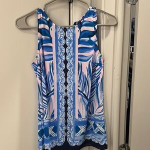 Lilly Pulitzer Blue and White Graphic Fitted Tank Top